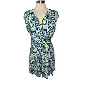 Lands End Womens Novelty Fish Print Knot Front Jersey Dress  L 14-16 Outdoorsy